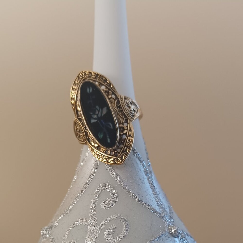 14 K yellow gold electroplated Floral Filligree ring